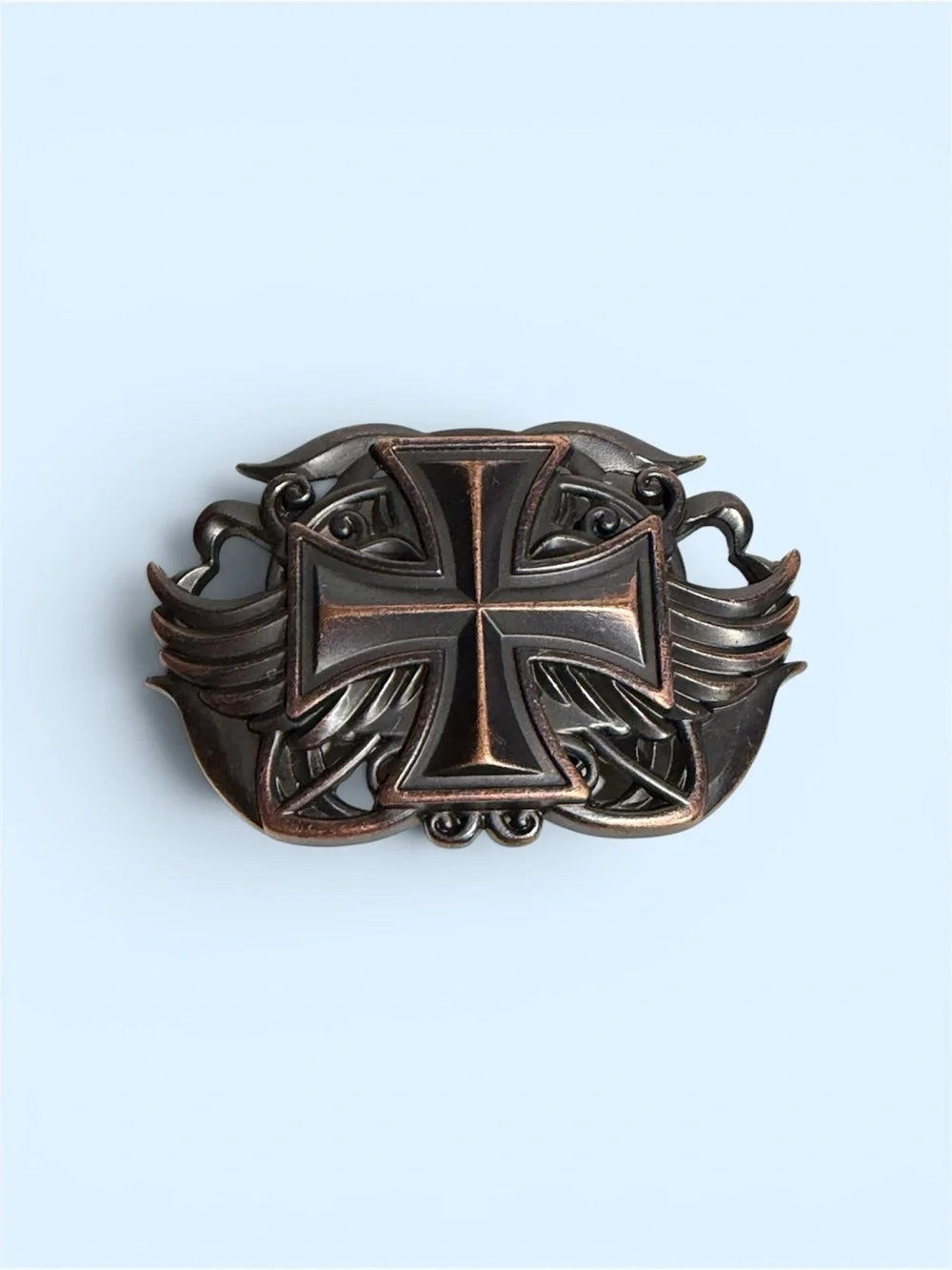 Maltese Cross Belt Buckle Cutout Gothic Outlaw Biker Punk Bronze Brown